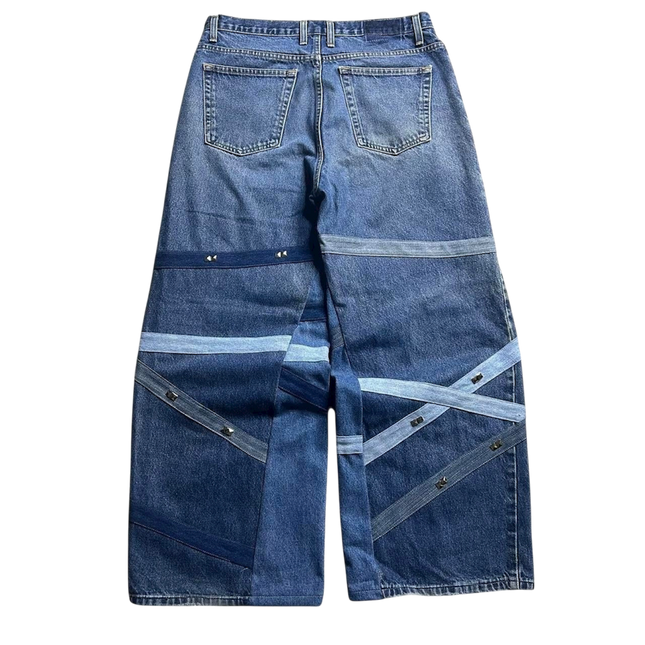Stud strapped denim
