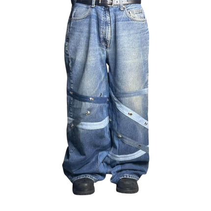 Stud strapped denim